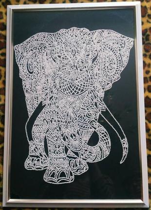 Красивая картина " слон на черном " вышитая чешским бисером в ...