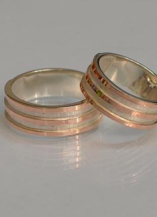 Обручальное кольцо из серебра с золотом 15,5