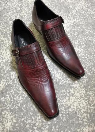 Новые кожаные мужские туфли казаки бордового цвета