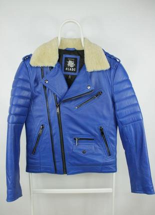 Шикарная кожаная куртка ladc paris perfecto blue leather jacke...