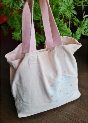 Хлопковая сумка шоппер розовая пляжная сумка женская сумка тек...