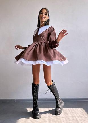 Трендовое коттоновое платье мини с воротничком + бант