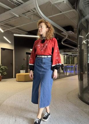 Длинная джинсовая юбка (юбка-миди) romashka