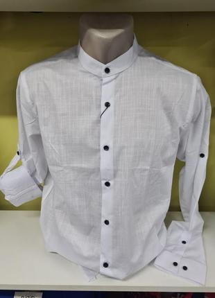 Рубашка мужская белая стойка хлопок со льном, льняная рубашка ...