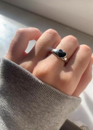 Стильное кольцо сердечко, серебро 925