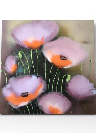 Картина фиолетовые оранжевые цветы на холсте