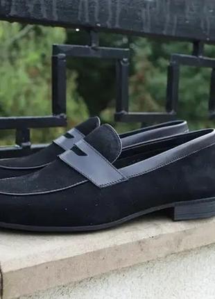 Замшевые черные туфли лоферы