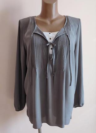 Блуза женская шёлковая серого цвета удлинённая