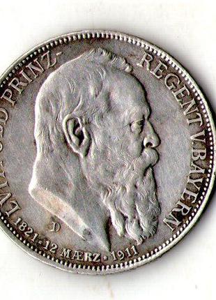 Німецька імперія Баварія 3 марки, 1911 90 лет со дня рождения ...