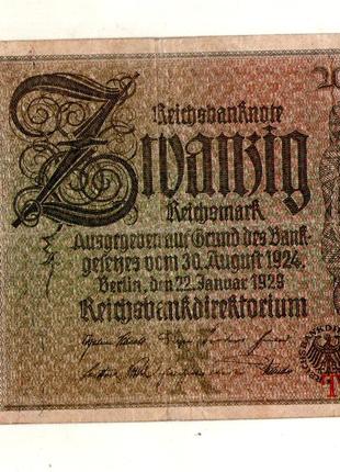 Банкнота Німеччина - Германия Веймарська республіка 20 марок 1...