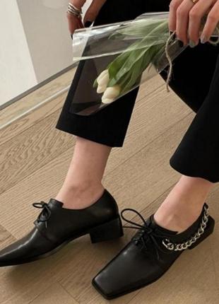 Кожаные итальянские женские туфли со шнурками /женское кожаное...