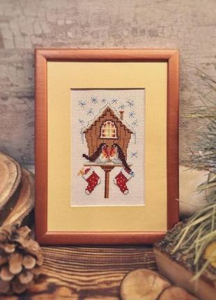 Картина снегири - зимний уют, декор для дома, вышивка крестико...