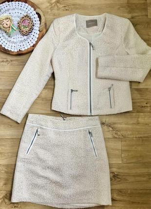 Костюм orsay пиджак и юбка 36 s, молочный с пудрой, на молнии,...
