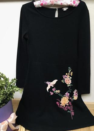 Платье springfield 36/s, 38/м, чёрное, нарядное, с цветами и п...