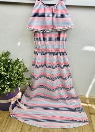 Сарафан плаття xxs/xs/s біле в кольорову смужку, з воланом tu