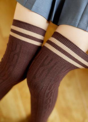 Гольфи зі смужками коричневі 1894 дуже високі шкарпетки у смуж...