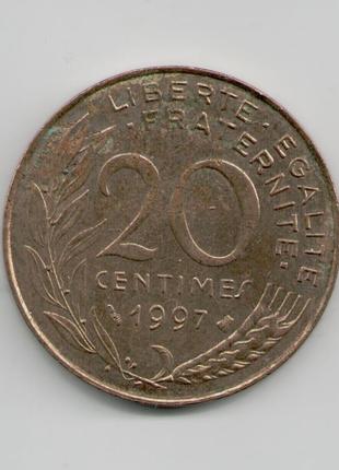 Монета Франция 20 сантимов 1997 года