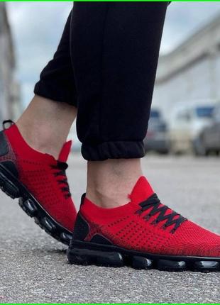 Кроссовки в стиле n!ke vapormax красные мужские черные (размер...