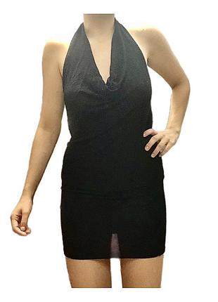 Блестящее черное вечернее мини платье с открытой спинкой