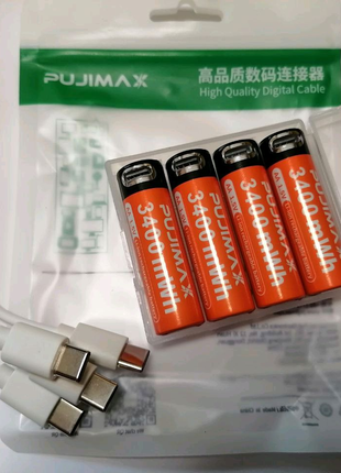 4 шт. PUJIMAX Аккумулятор USB Type-C AA 3400mwh 1.5v Lithium