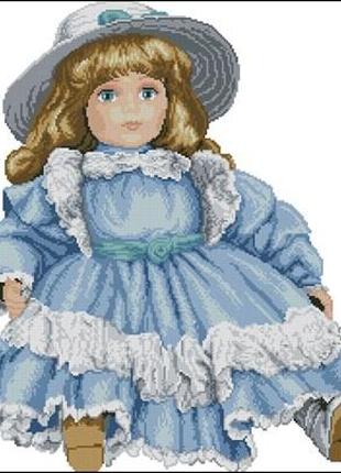 Набор для вышивки крестиком. Размер: 36*39 см Кукла в голубом