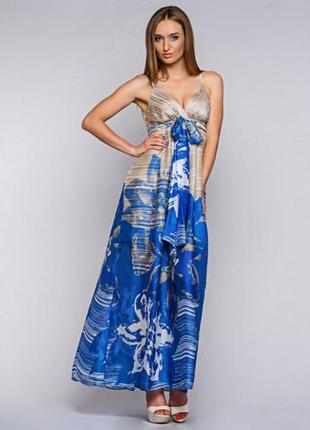 Жіночий сарафан rica mare літнє плаття довге синьо-бежевого ко...