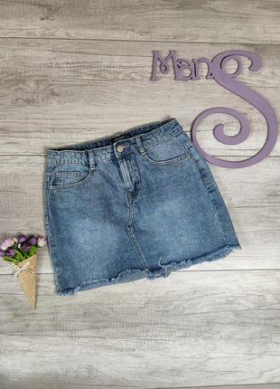 Детская джинсовая юбка mango для девочки синего цвета размер 152