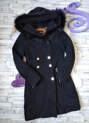 Пальто bagira женское черное с поясом и меховой опушкой размер 44