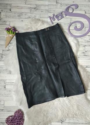 Кожаная юбка женская черная миди размер 38 на 44 (s)
