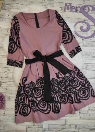Женское платье розовое рукав три четверти c поясом размер 44 s