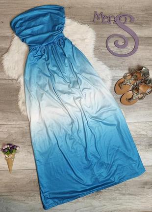 Жіноча довга літня сукня бандо блакитна амбре з кишенями розмі...