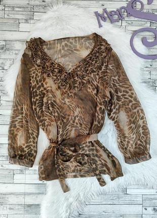 Жіноча блузка коричневого кольору з леопардовим принтом рукав ...