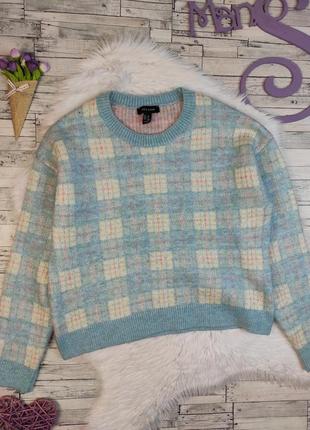 Женский свитер new look вязаный голубой в клетку размер м 46