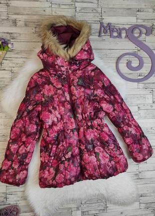 Детская зимняя куртка h&m для девочки розовая с цветочным прин...