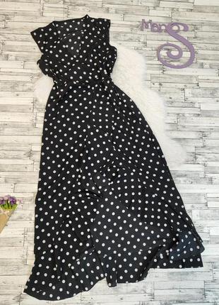 Женское длинное платье на запах черное в горох размер 44 s