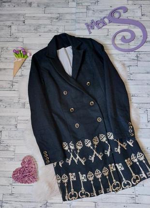 Пиджак длинный черный с рисунком ключи размер 46 (м)