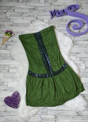 Летнее платье сарафан женский зеленый без бретелек с пайетками...