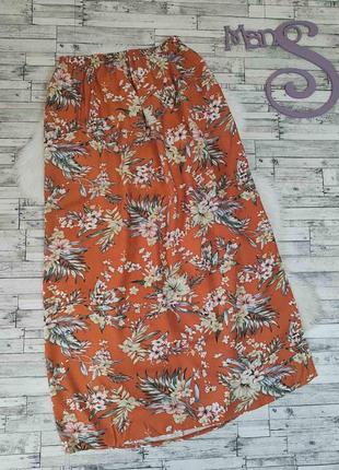 Женская длинная юбка оранжевая с цветочным принтом с высоким р...