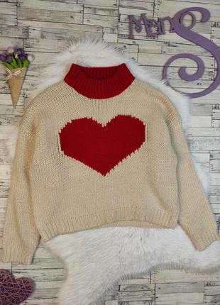 Женский свитер forever 21 вязаный бежевый с сердцем размер s 44