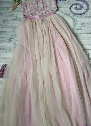 Вечерний костюм платье топ с длинной юбкой из фатина нежно роз...