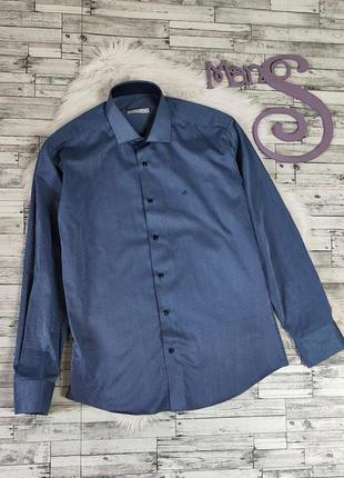 Мужская рубашка marco renci синяя в мелкую полоску размер 48 l