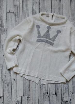 Вязаный свитер на девочку белый с короной на рост 104 см