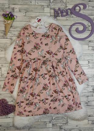 Детское платье h&m для девочки розовое с принтом единорожки ра...