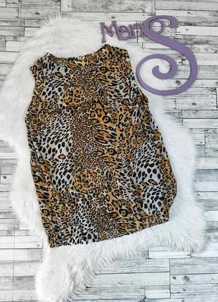 Женская летняя блуза коричневого цвета с леопардовым принтом р...