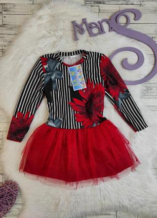 Детское платье клим красное с цветочным принтом и юбкой сеткой...