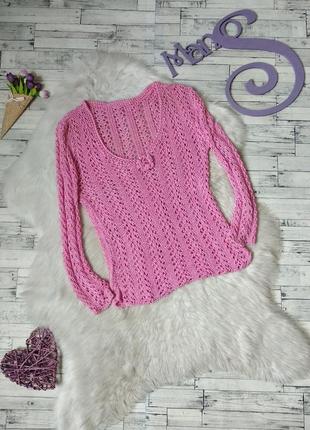 Женский полувер летний вязаный свитер розового цвета сетка раз...