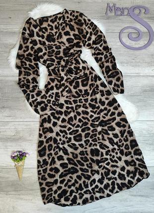 Женское длинное платье коричневое леопардовый принт на запах с...
