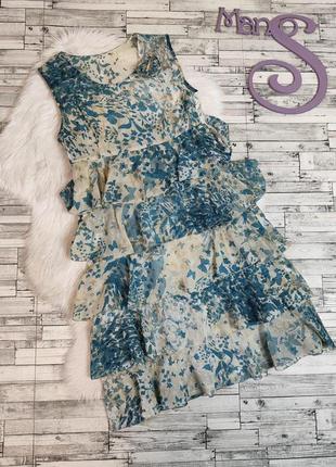 Женское летнее платье с оборками голубое с бабочками размер 44 s