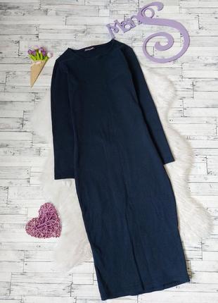 Платье облегающее sahsweett синее в рубчик миди размер 44 s