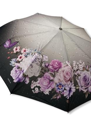 Женский зонт toprain полуавтомат с цветами на 9 спиц #0573/5